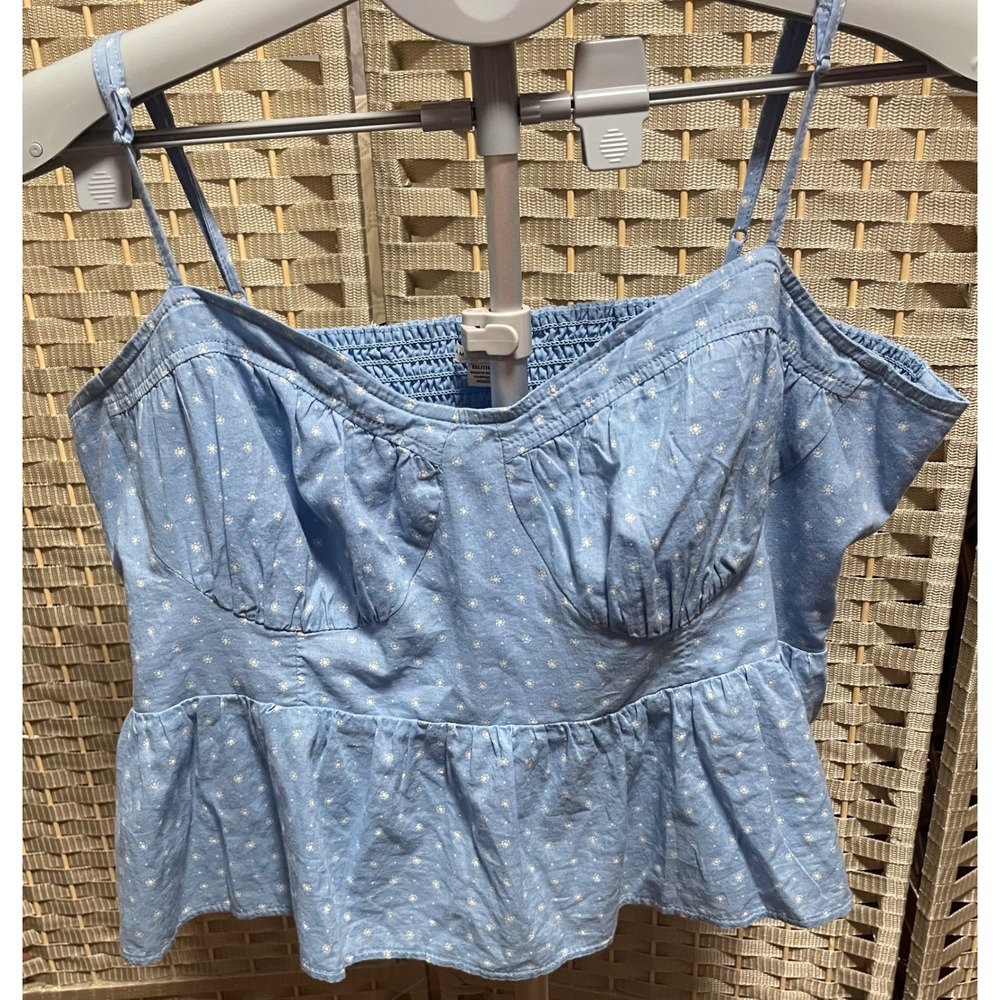 American Eagle Blue Floral Smocked Peplum Babydoll Top Size XXL NWT